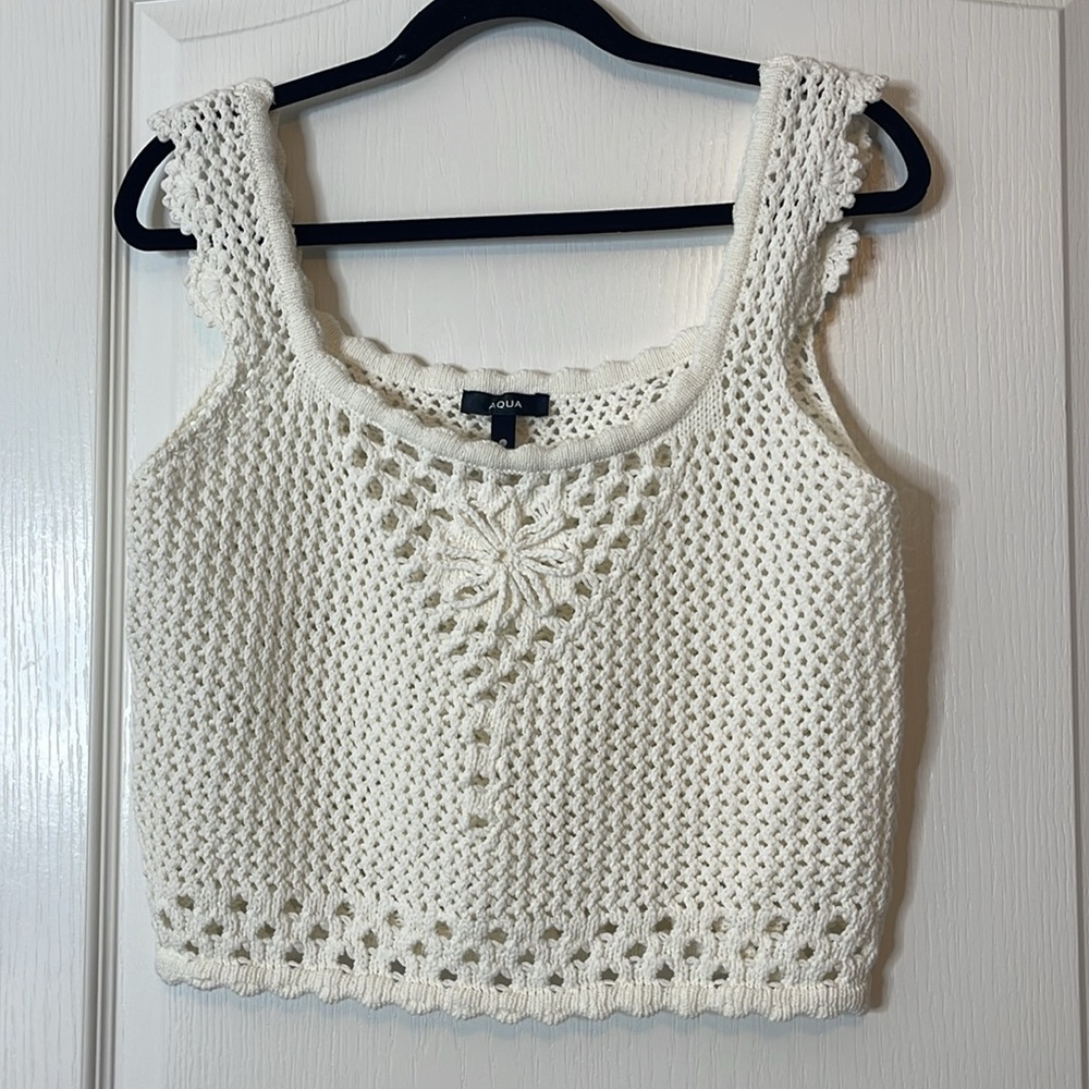 Aqua Crochet Open Weave Cropped Top White Large - Picture 5 of 12